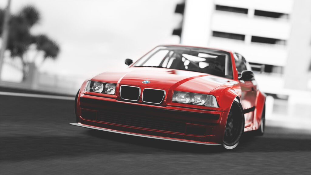 Red BMW E36 Drift Spec Sports Car High Resolution Desktop Wallpaper