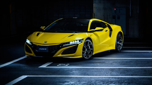 Stunning Yellow Honda NSX Sports Car in Dark Parking Garage 4K Wallpaper