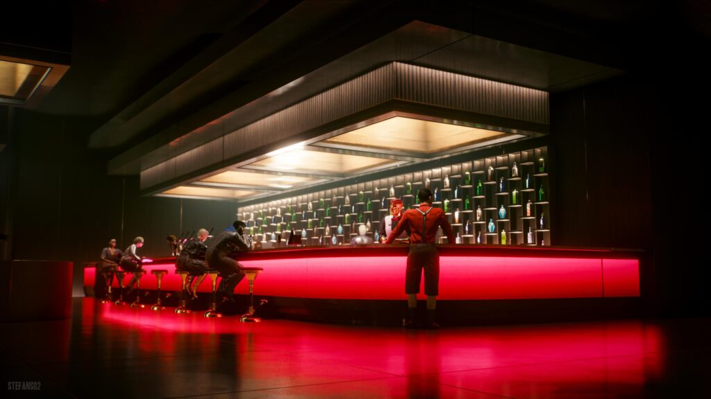 Cyberpunk Neon Bar Interior Nightlife PC Wallpaper