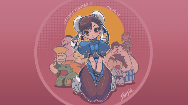 Chun-Li and Street Fighter II Characters Cute Art Style Desktop Wallpaper