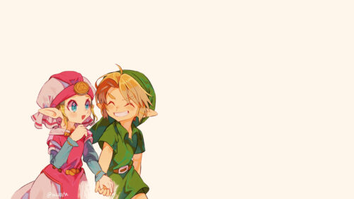 Cute Link and Princess Zelda Anime Illustration Desktop Wallpaper