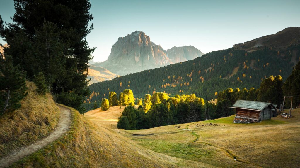 Stunning Italian Dolomites Mountain Landscape Cabin Desktop Wallpaper