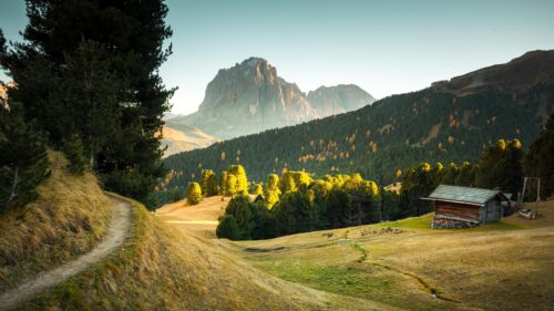 Stunning Italian Dolomites Mountain Landscape Cabin Desktop Wallpaper