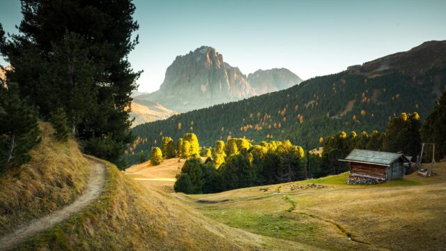 Stunning Italian Dolomites Mountain Landscape Cabin Desktop Wallpaper