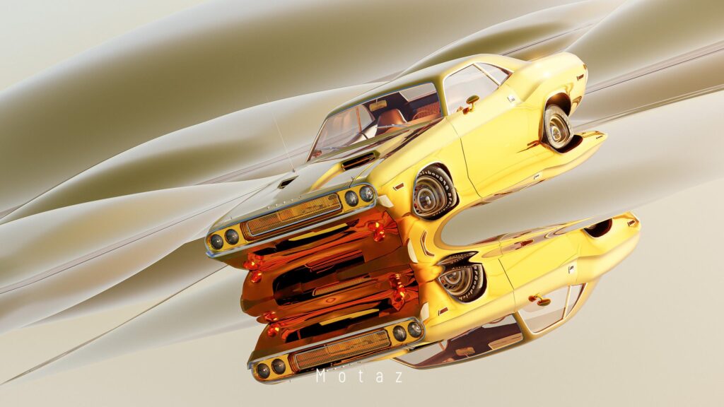 Stunning Gold Dodge Challenger Reflections 4K Desktop Wallpaper