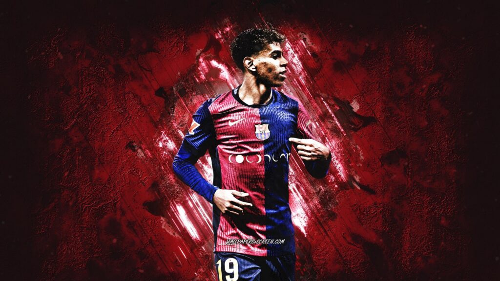 Lamine Yamal FC Barcelona Dynamic Red Abstract 4K Desktop Wallpaper