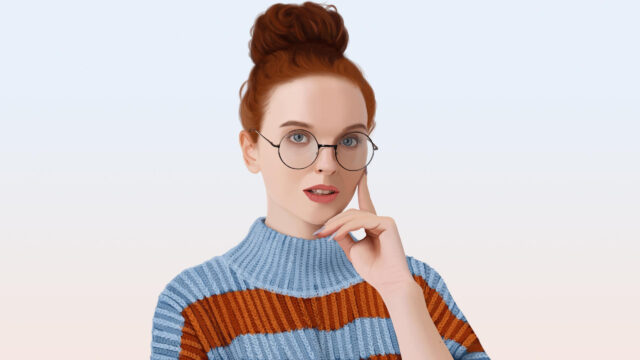 Digital Art Portrait of a Stylish Young Woman with Red Hair and Glasses Desktop Wallpaper