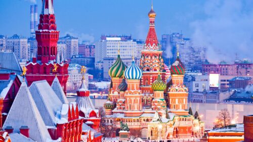 St Basil’s Cathedral Winter Sunset in Moscow Russia 4K Desktop Wallpaper