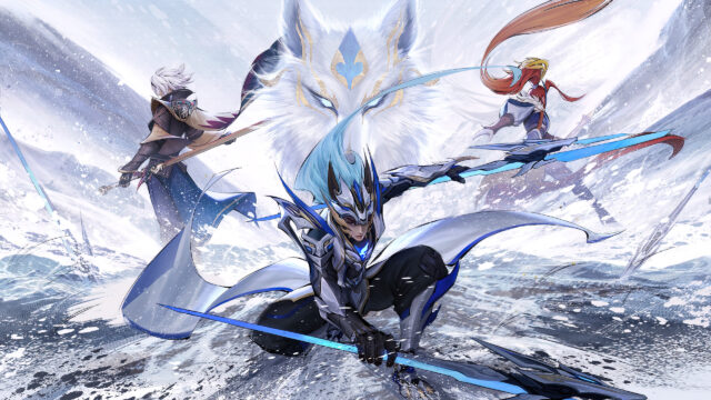 Epic Fantasy Warriors with Spirit Wolf Guardian 4K Desktop Wallpaper