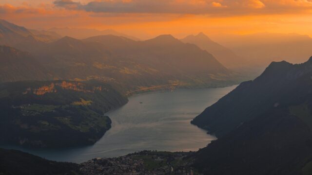 Stunning Swiss Alps Lake at Sunset Desktop Wallpaper