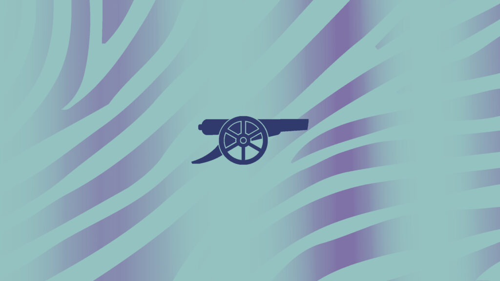 Minimalist Navy Blue Artillery Cannon on Wavy Purple and Teal Gradient PC Wallpaper