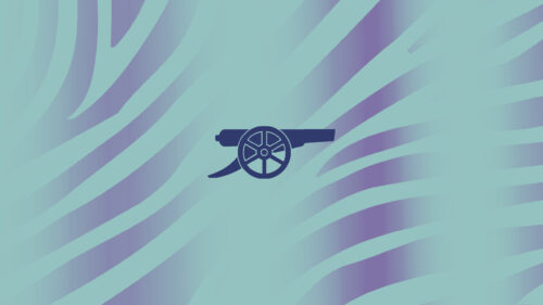 Minimalist Navy Blue Artillery Cannon on Wavy Purple and Teal Gradient PC Wallpaper