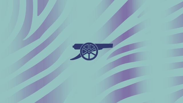 Minimalist Navy Blue Artillery Cannon on Wavy Purple and Teal Gradient PC Wallpaper