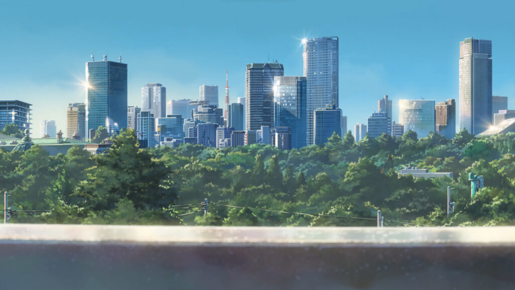 Stunning Anime Cityscape with Tokyo Tower Skyline 4K Desktop Wallpaper