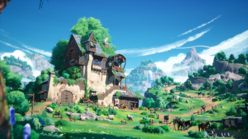 Fantasy Farmhouse in a Vibrant Green Valley Landscape 4K PC Wallpaper