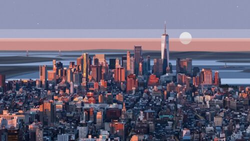 Stunning Sunset Cityscape of New York City Skyscraper Horizon PC Wallpaper