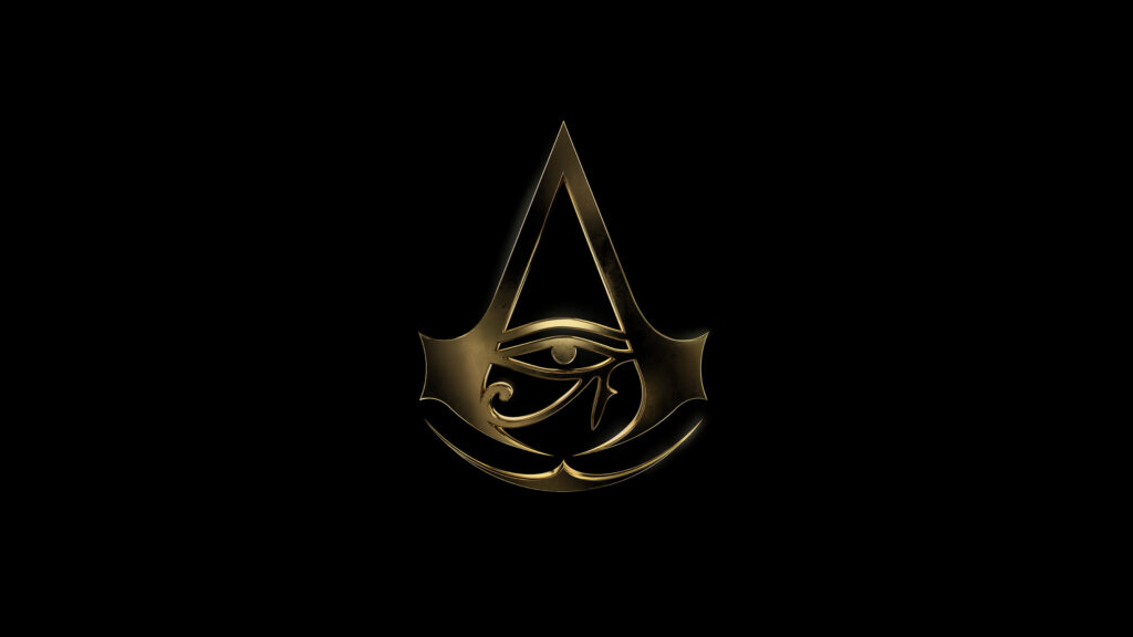Golden Assassin Creed Logo with Eye of Horus 4K Desktop Wallpaper