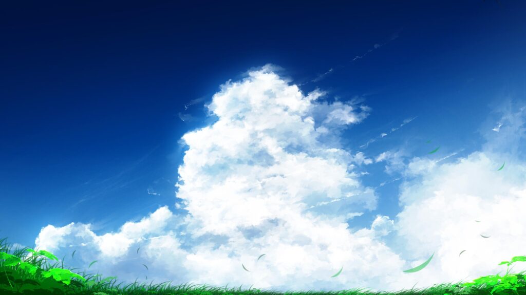 Stunning Anime Style Blue Sky and Fluffy White Clouds Desktop Wallpaper