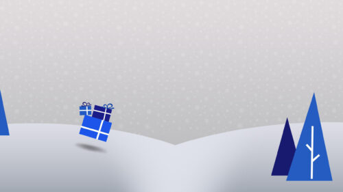 Minimalist Winter Holiday Scene with Blue Gift Boxes PC Wallpaper