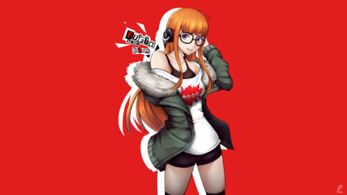 Futaba Sakura Persona 5 Anime Girl Red Background 4K PC Wallpaper