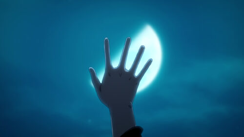 Anime Hand Reaching Toward The Glowing Moon Desktop Wallpaper
