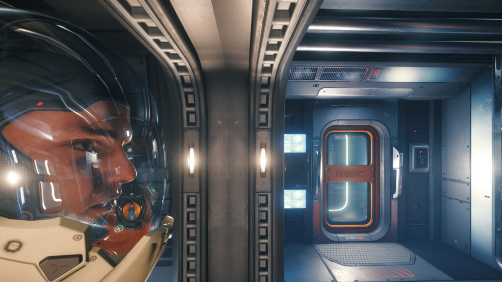 Star Citizen Astronaut Inside MISC Spaceship Corridor 4K PC Wallpaper