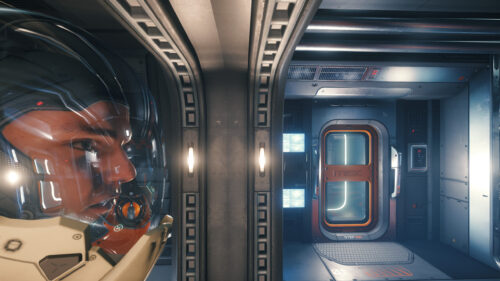 Star Citizen Astronaut Inside MISC Spaceship Corridor 4K PC Wallpaper