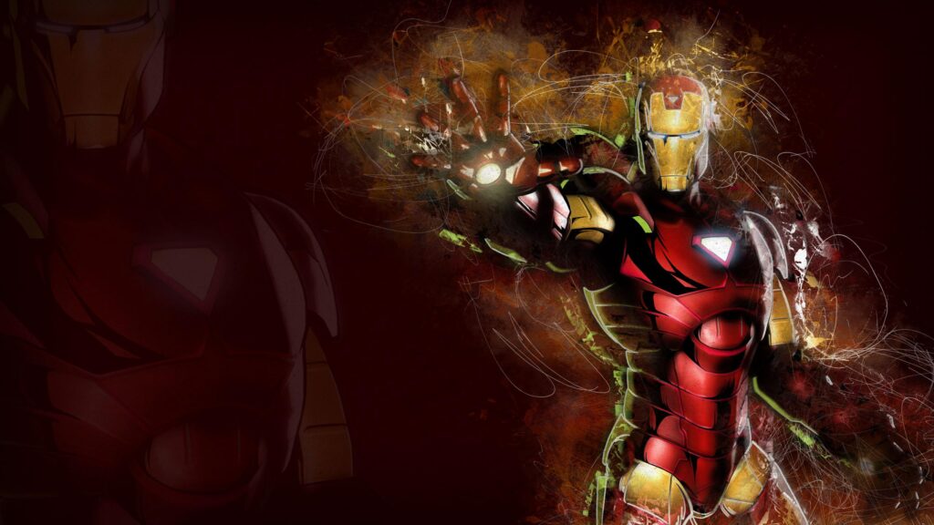 Iron Man Artistic Action Pose with Glowing Repulsor Ray 4K Desktop Wallpaper