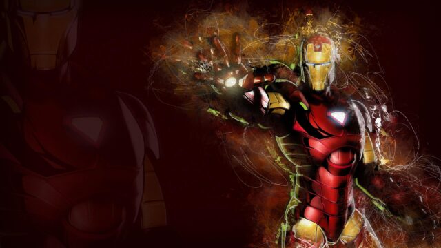Iron Man Artistic Action Pose with Glowing Repulsor Ray 4K Desktop Wallpaper
