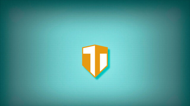Minimalist Orange Shield with T Letter Logo on Teal Grid Desktop Wallpaper