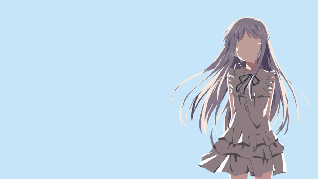 Minimalist Anime Girl with Long Hair in Pastel Blue Background PC Wallpaper
