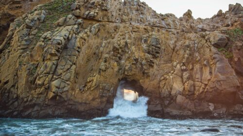 Stunning Keyhole Arch Rock Formation at Pfeiffer Beach Big Sur Desktop Wallpaper