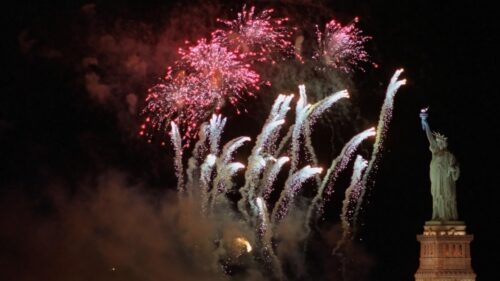Statue of Liberty Fireworks Celebration New York City 4K Desktop Wallpaper