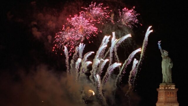 Statue of Liberty Fireworks Celebration New York City 4K Desktop Wallpaper