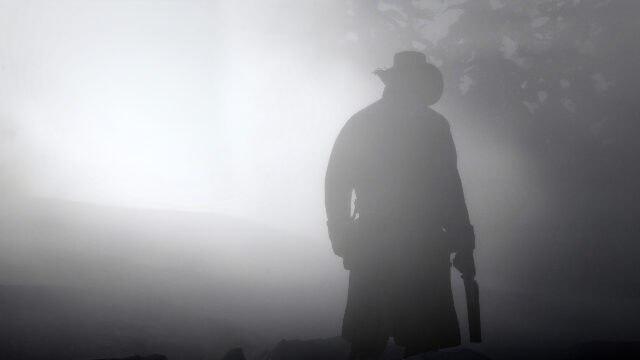 Arthur Morgan Silhouette in Red Dead Redemption 2 Foggy Landscape PC Wallpaper