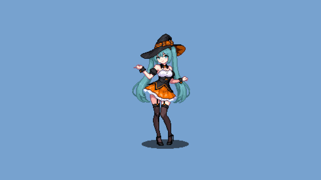 Hatsune Miku Halloween Witch Pixel Art Desktop Wallpaper