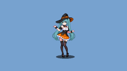 Hatsune Miku Halloween Witch Pixel Art Desktop Wallpaper