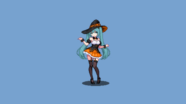 Hatsune Miku Halloween Witch Pixel Art Desktop Wallpaper