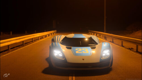 Porsche Vision Gran Turismo Blue and White Racing Car at Night 4K Wallpaper