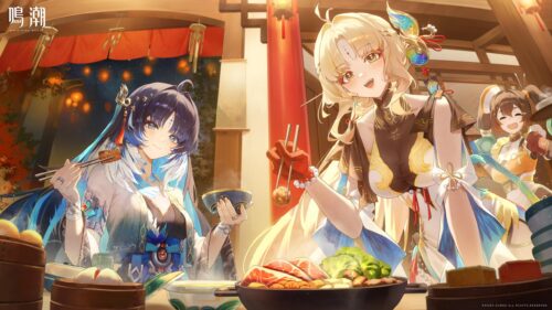 Wuthering Waves Anime Characters Having Hot Pot Dinner 4K Desktop Wallpaper
