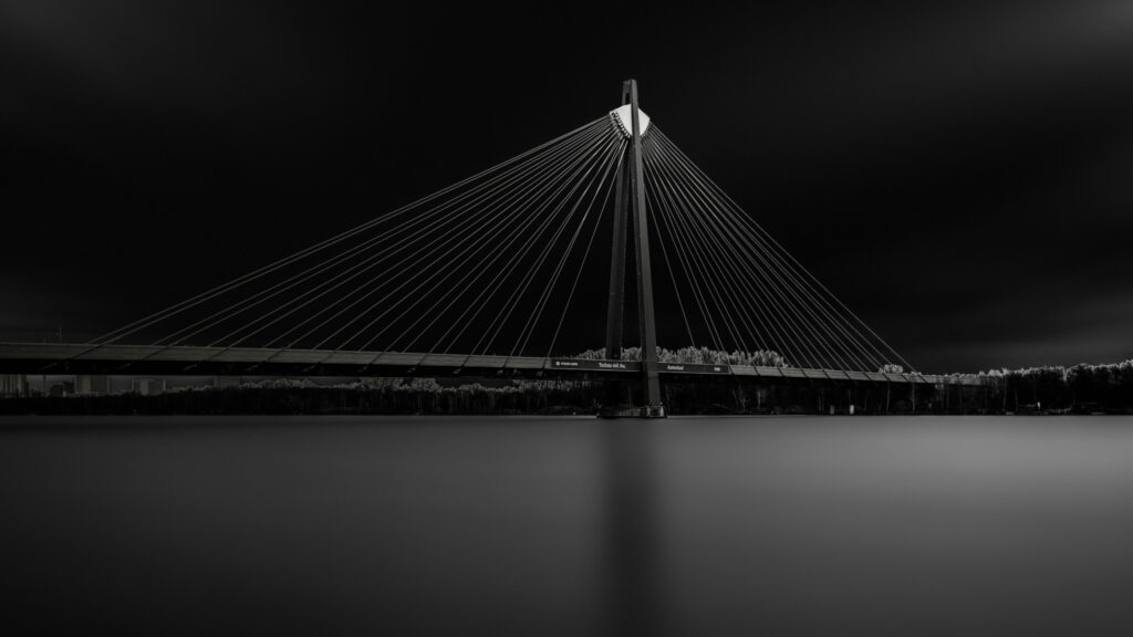 Minimalist Monochrome Bridge Over Danube River High-Resolution PC Wallpaper