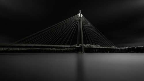 Minimalist Monochrome Bridge Over Danube River High-Resolution PC Wallpaper