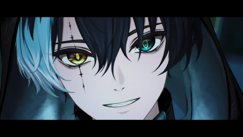 Anime Boy with Heterochromia and Glowing Eyes Desktop Wallpaper