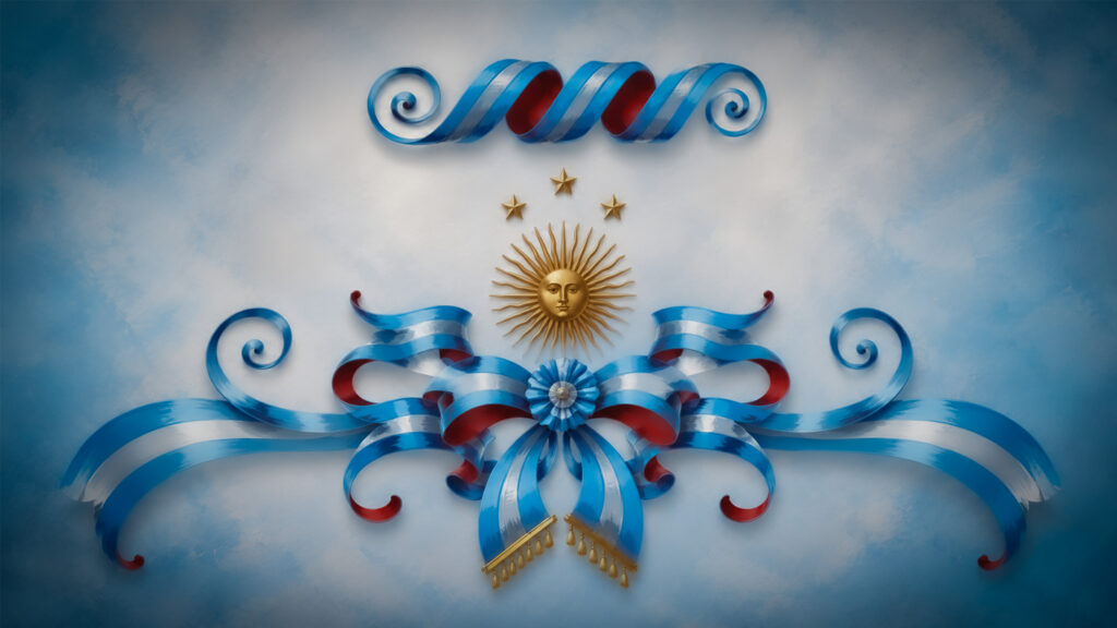 Elegant Argentine Sun Symbol and Ribbon Patriotic 4K Desktop Wallpaper