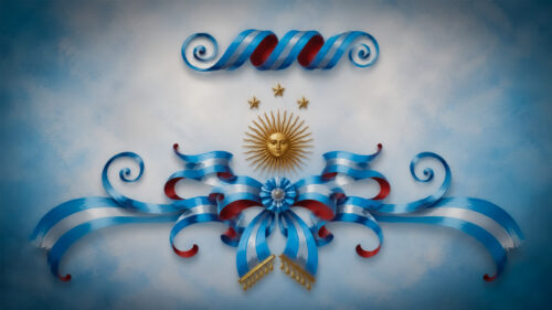 Elegant Argentine Sun Symbol and Ribbon Patriotic 4K Desktop Wallpaper