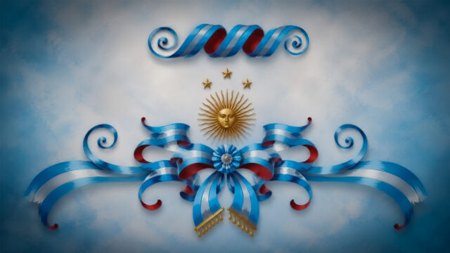 Elegant Argentine Sun Symbol and Ribbon Patriotic 4K Desktop Wallpaper