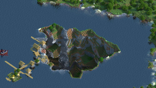 Stunning Minecraft Isometric Island Landscape with Village PC Wallpaper