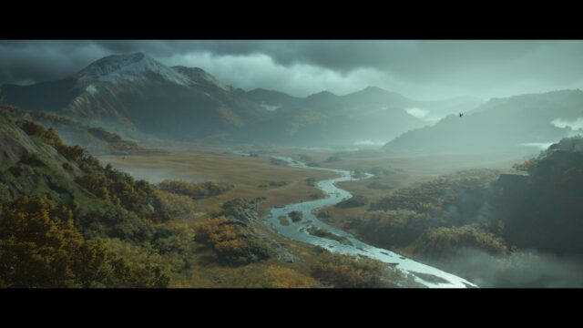 Misty Autumn Mountain Valley and Winding River Landscape PC Wallpaper