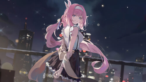 Elysia Honkai Impact 3rd Anime Girl Night City Background 4K Wallpaper