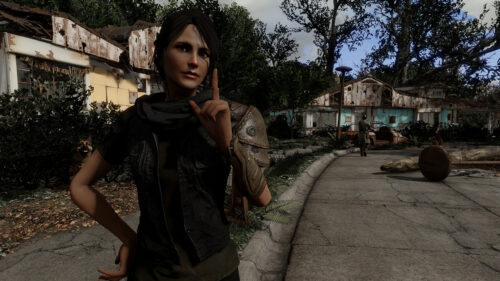 Fallout 4 Female Survivor Character in Wasteland Scenery Desktop Wallpaper